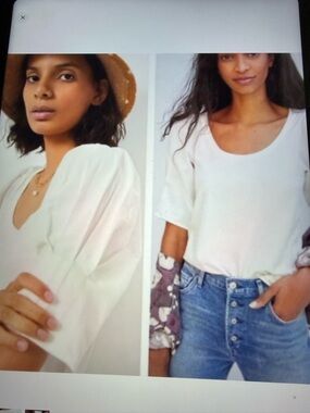 Anthropologie Off White Puffed Sleeve T-Shirt